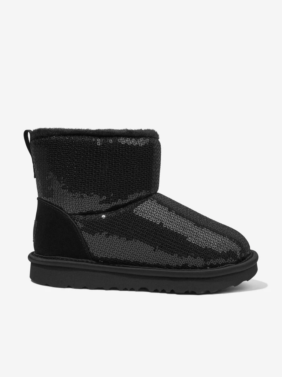 UGG Girls Black Classic Mini Mirror Ball Boots | Shiny Fashion Booties for Kids