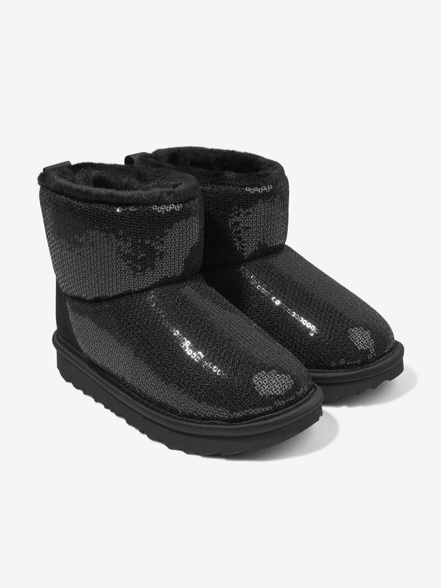 UGG Girls Black Classic Mini Mirror Ball Boots | Shiny Fashion Booties for Kids