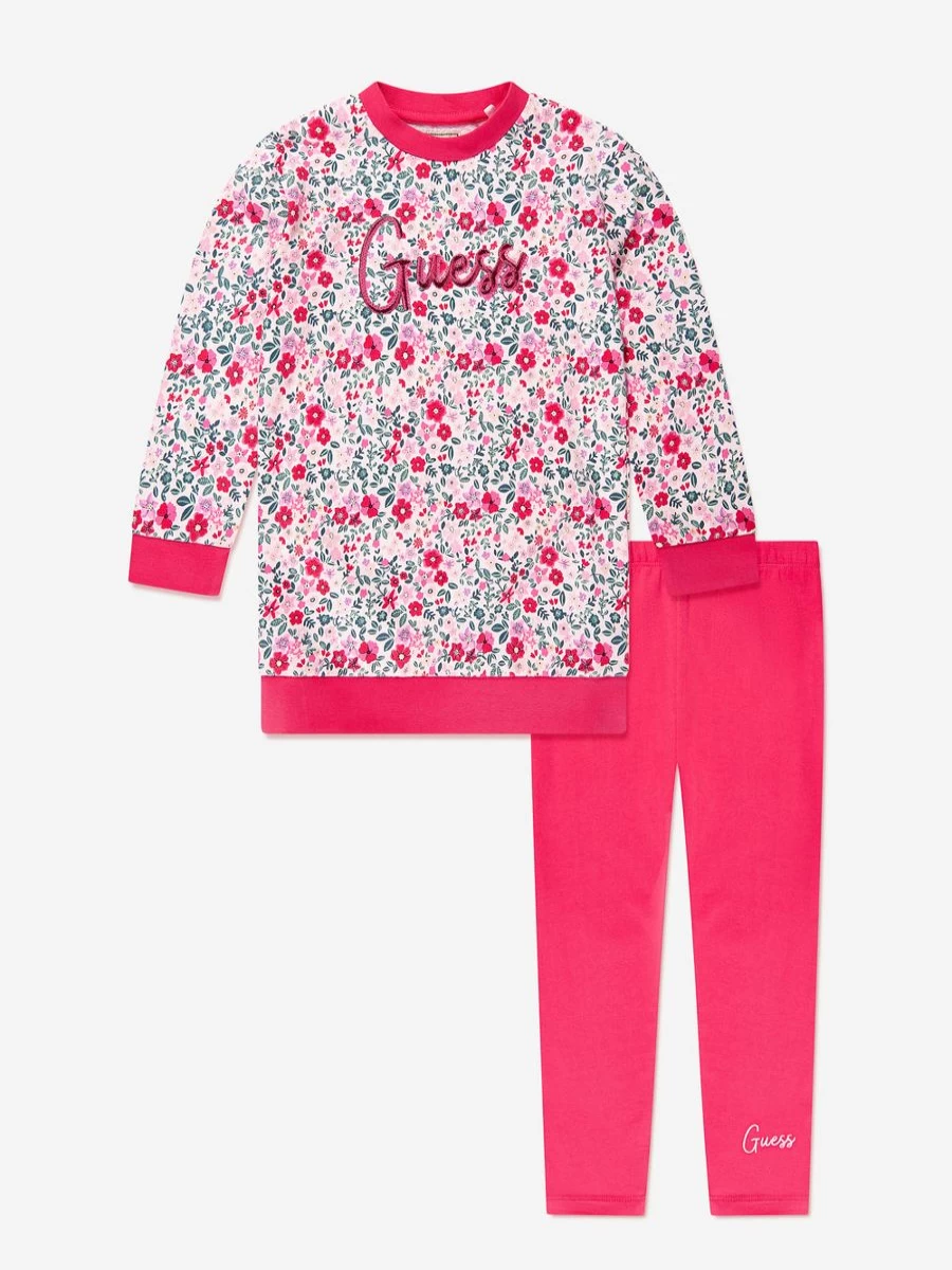 Guess Girls Red Floral Print Leggings Set - Trendy Kids Outfit