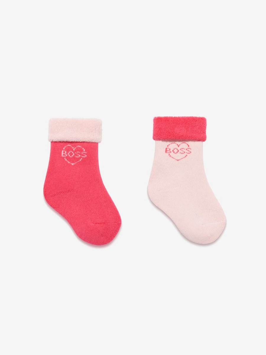 BOSS Baby Girls 2 Pack Pink Socks Set - Soft Cotton Ankle Socks for Toddlers