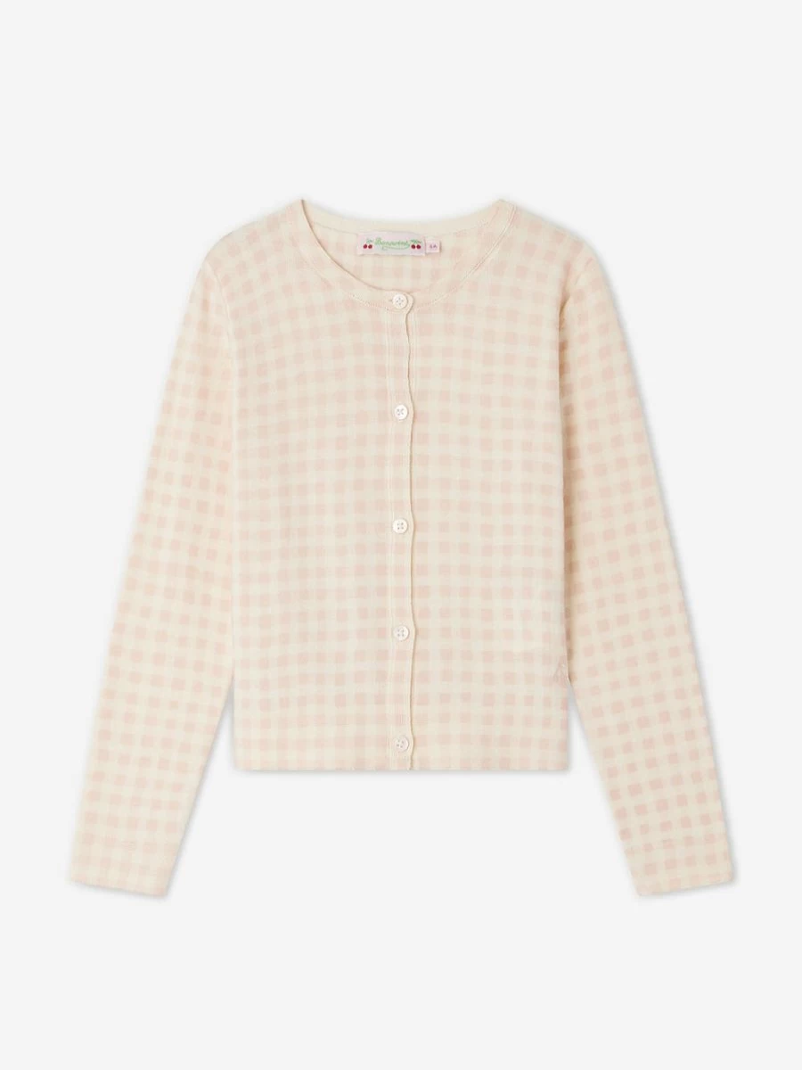 Bonpoint Girls Pink Checked Tyra Cardigan for Stylish Comfort