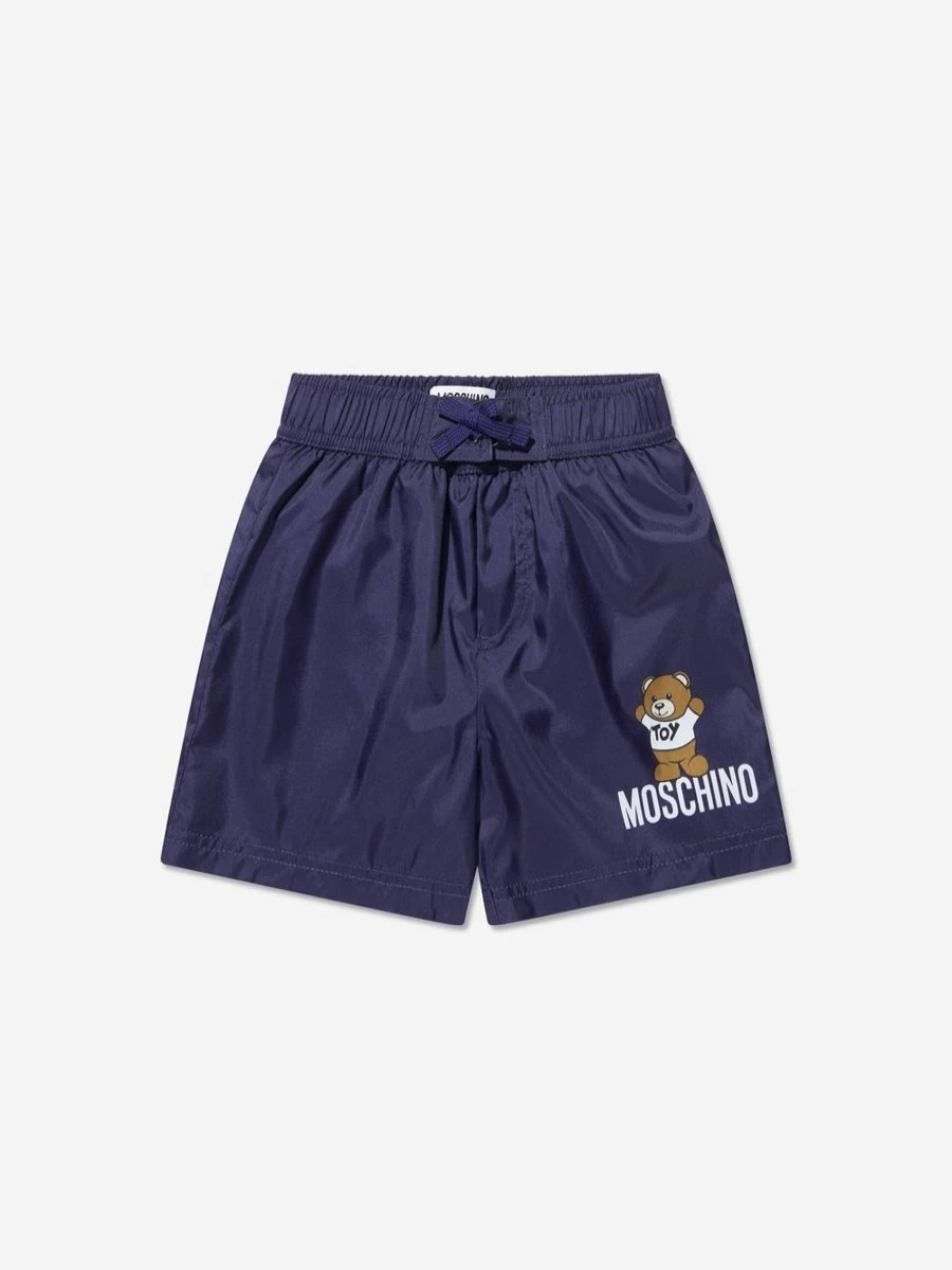 Moschino Kids Boys Navy Blue Teddy Bear Logo Swim Trunks Quick Dry Beach Shorts