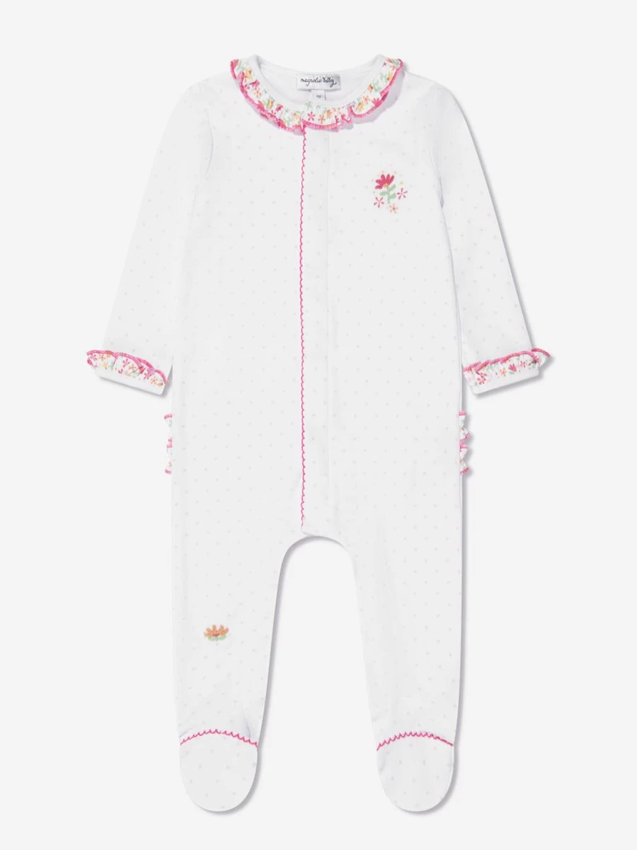 Magnolia Baby White Embroidered Ruffle Babygrow for Girls - Soft & Stylish Infant Romper