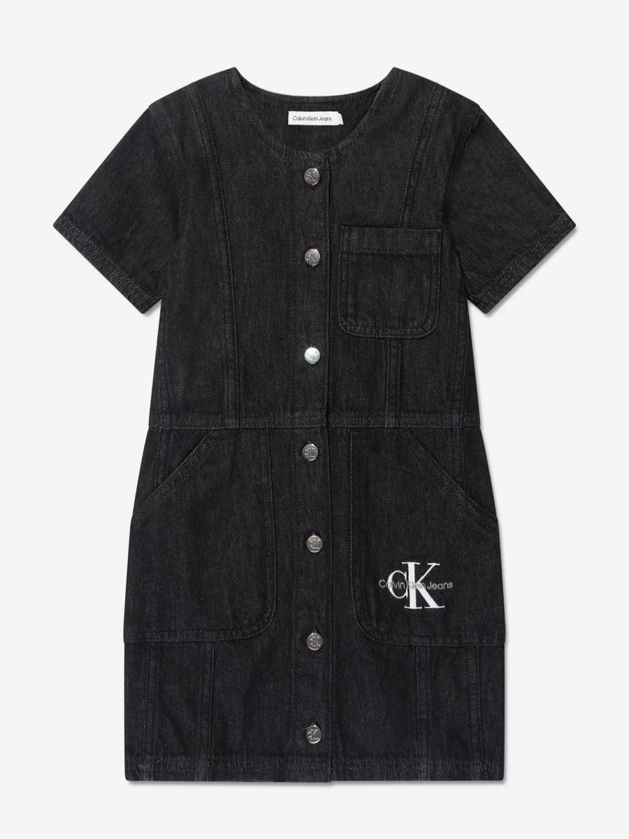 Calvin Klein Jeans Girls Black Denim Workwear Dress