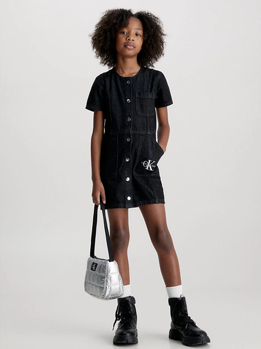 Calvin Klein Jeans Girls Black Denim Workwear Dress