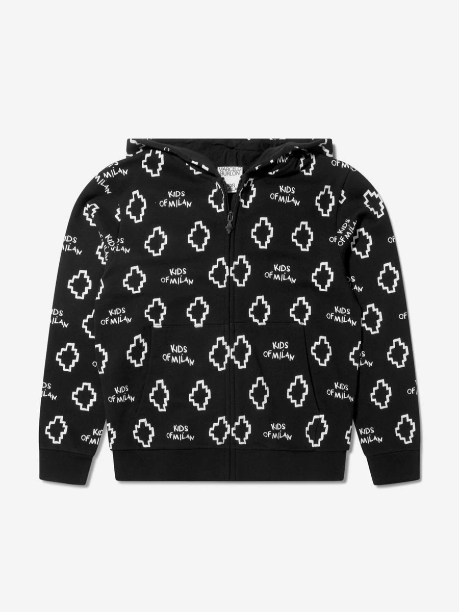Marcelo Burlon Boys Cotton Logo Print Zip Up Hoodie