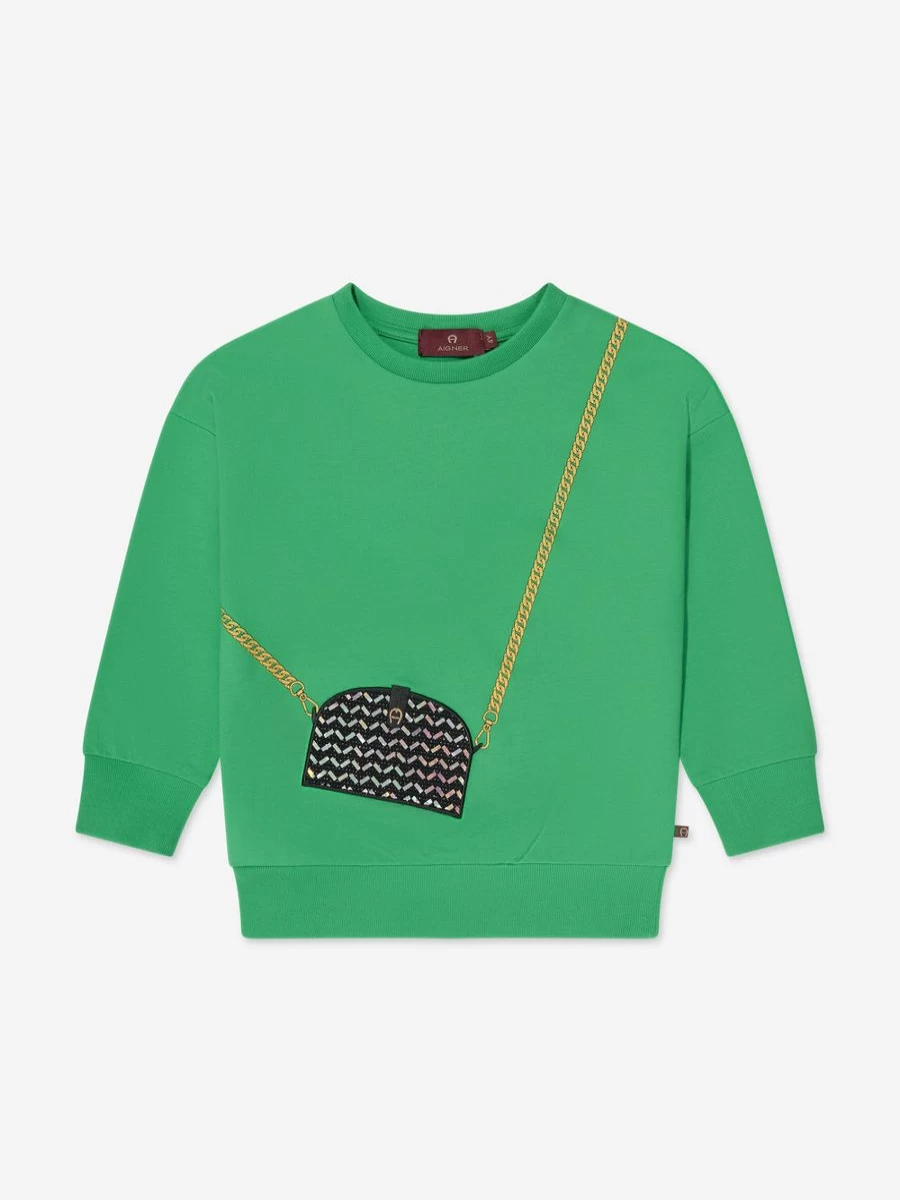 Aigner Teen Girls Green Print Sweatshirt with Bag Design