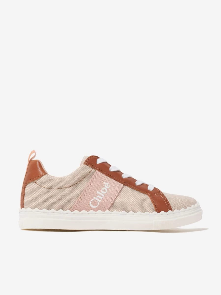 Chloé Girls' Beige Logo Trainers - Stylish Casual Sneakers for Kids