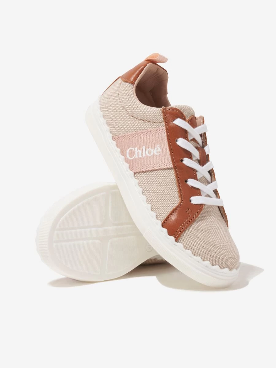 Chloé Girls' Beige Logo Trainers - Stylish Casual Sneakers for Kids