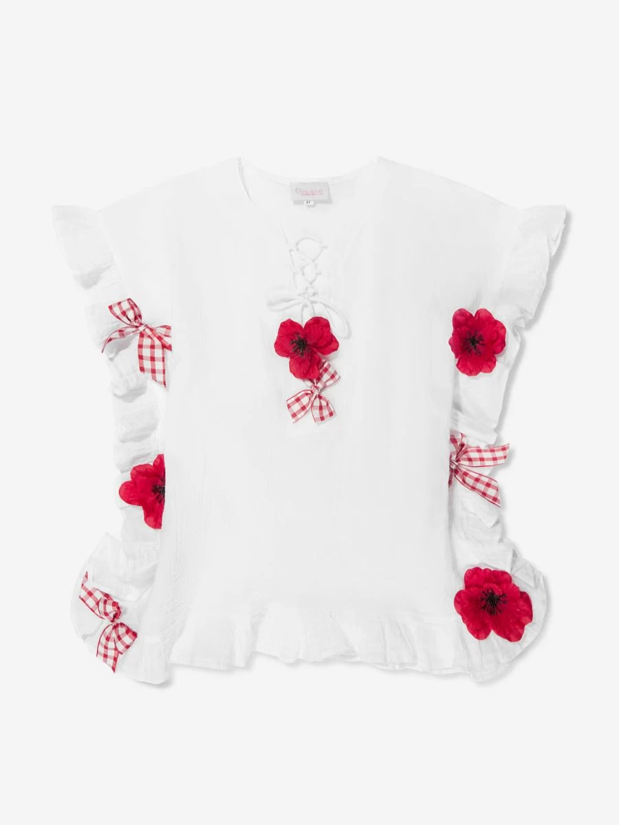 "Selini Action Teen Girls' White Poppies & Bows Kaftan Dress"