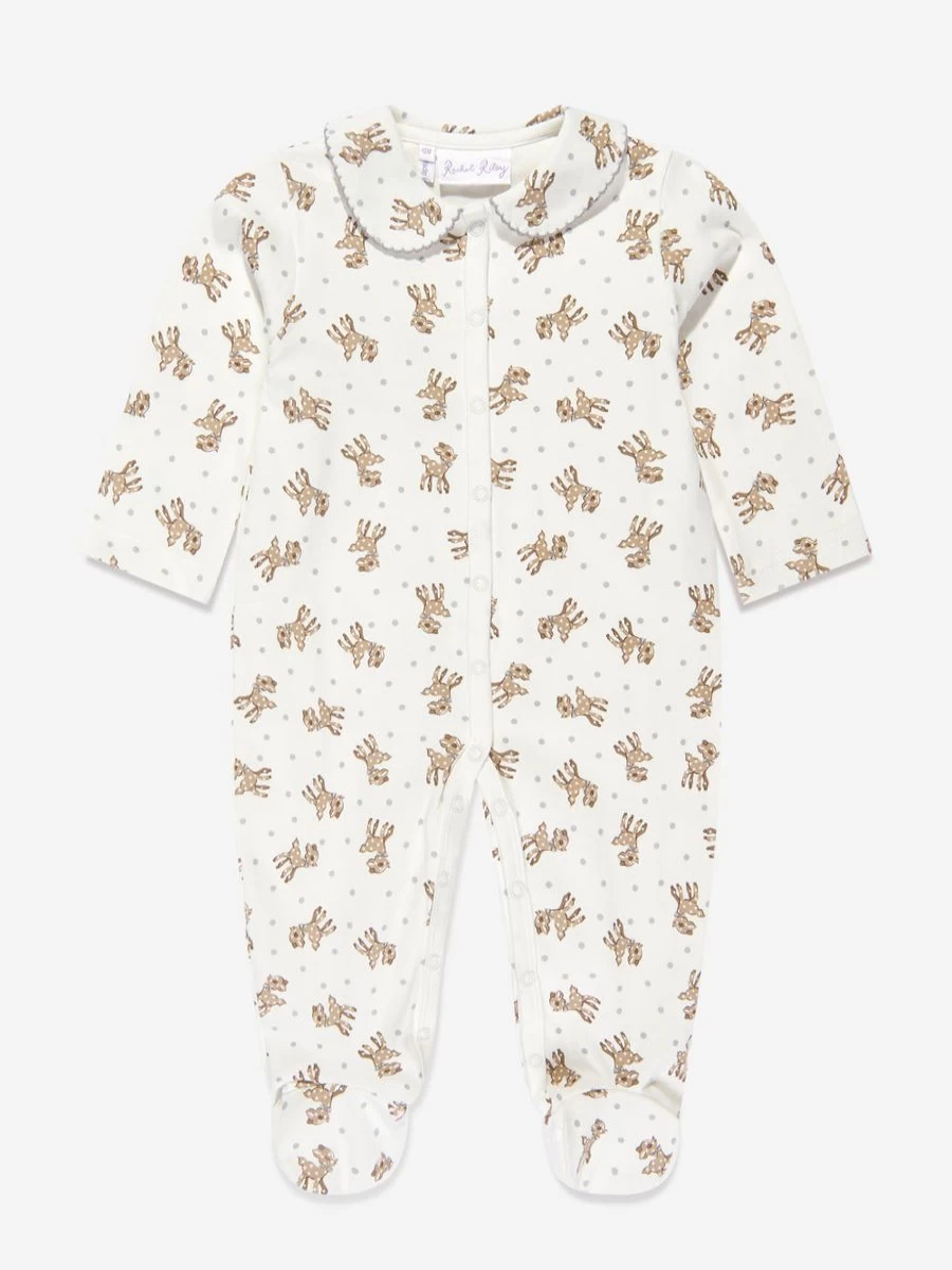 Rachel Riley White Baby Fawn Babygrow - Newborn Infant Bodysuit