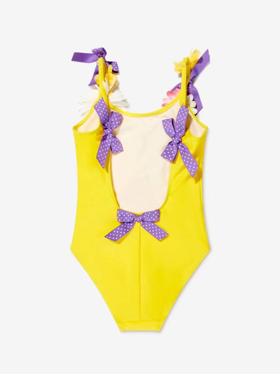 "Selini Action Yellow Floral Bows Swimsuit for Teen Girls"