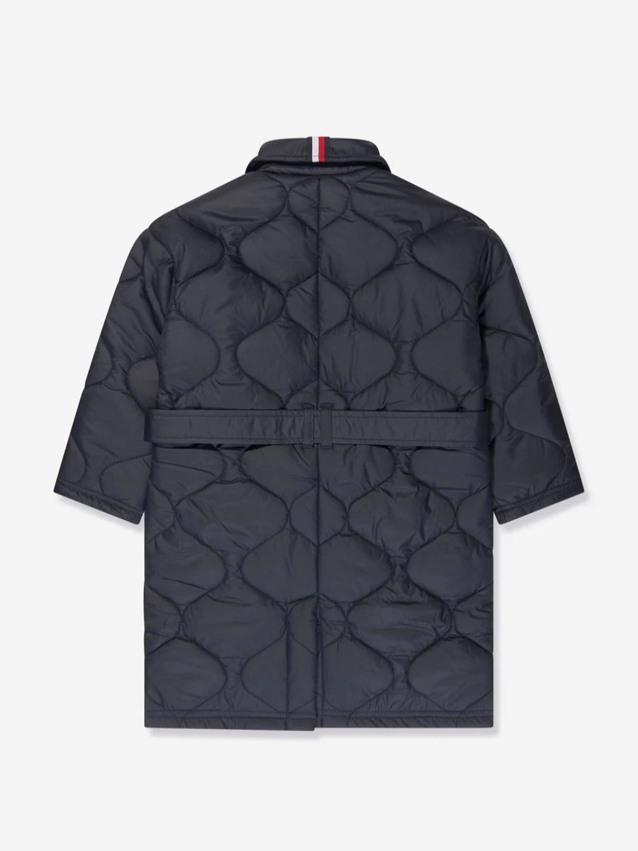 Tommy Hilfiger Girls Navy Quilted Long Trench Coat for Kids