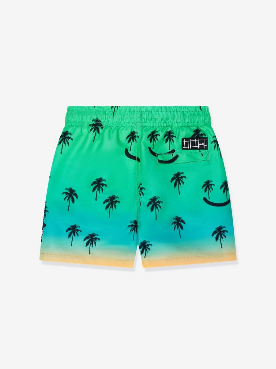 Molo Teen Boys Green Palm Smiley Face Niko Swim Shorts for Summer Beach
