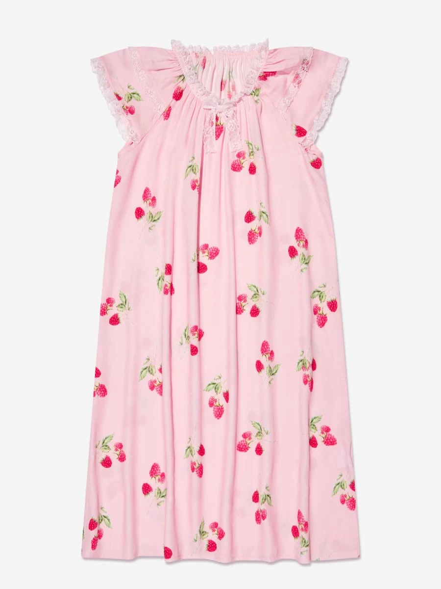 Amiki Girls Pink Calista Raspberry Print Nightdress - Soft Kids Sleepwear