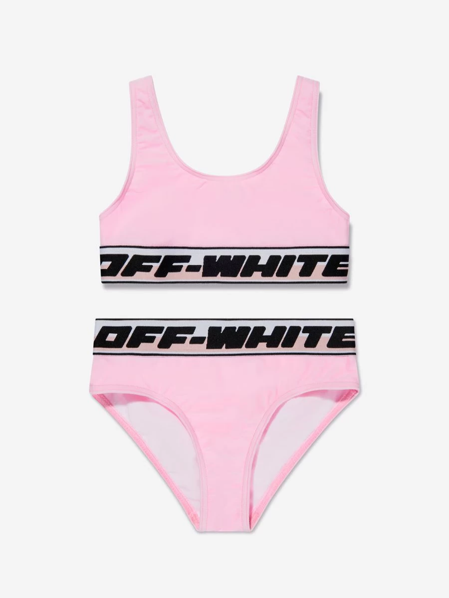 Off-White Girls Pink Logo Band Bikini Swimwear for Teens