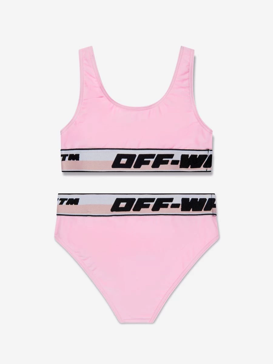 Off-White Girls Pink Logo Band Bikini Swimwear for Teens