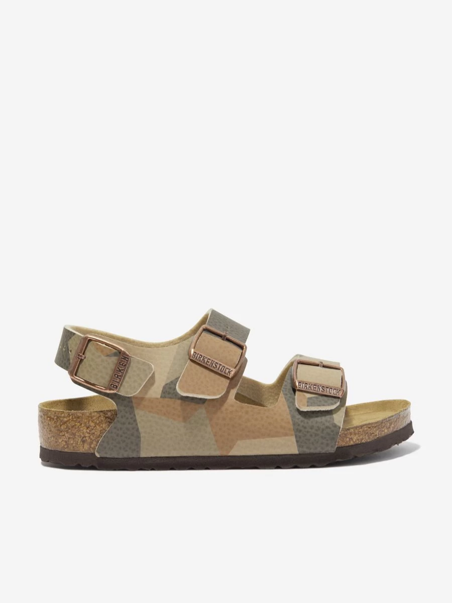BIRKENSTOCK Boys Milano Geometric Camo Sandals - Brown Comfort Footwear for Teens