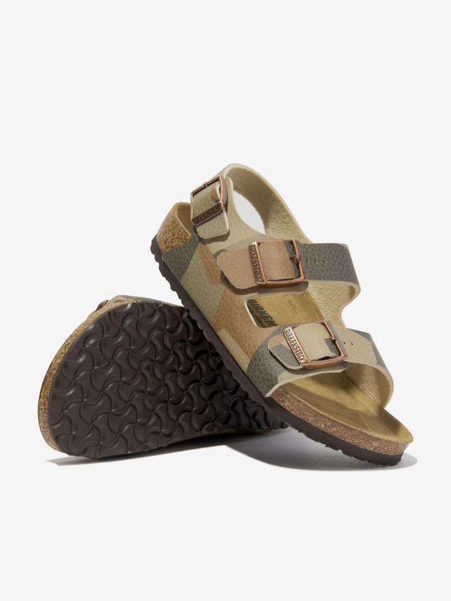 BIRKENSTOCK Boys Milano Geometric Camo Sandals - Brown Comfort Footwear for Teens