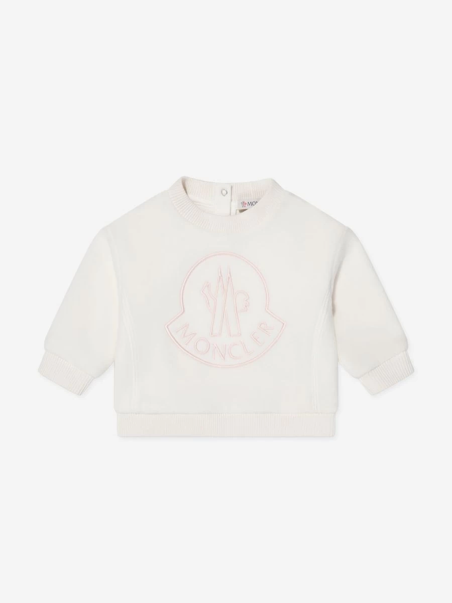 Moncler Enfant Baby Girls White Logo Sweatshirt - Soft Cotton Hoodie for Infants