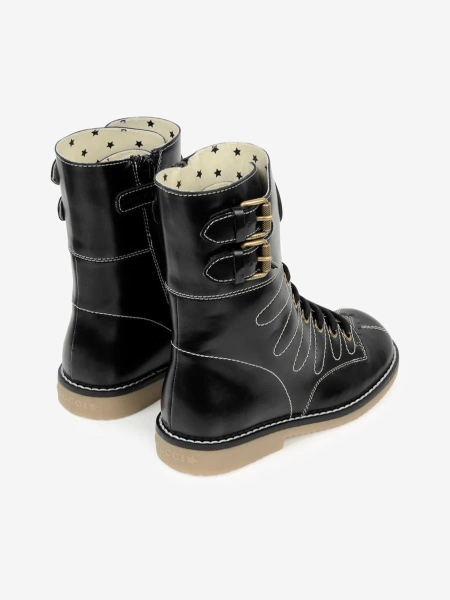 Gucci Kids Girls Leather Lace-Up Ankle Boots