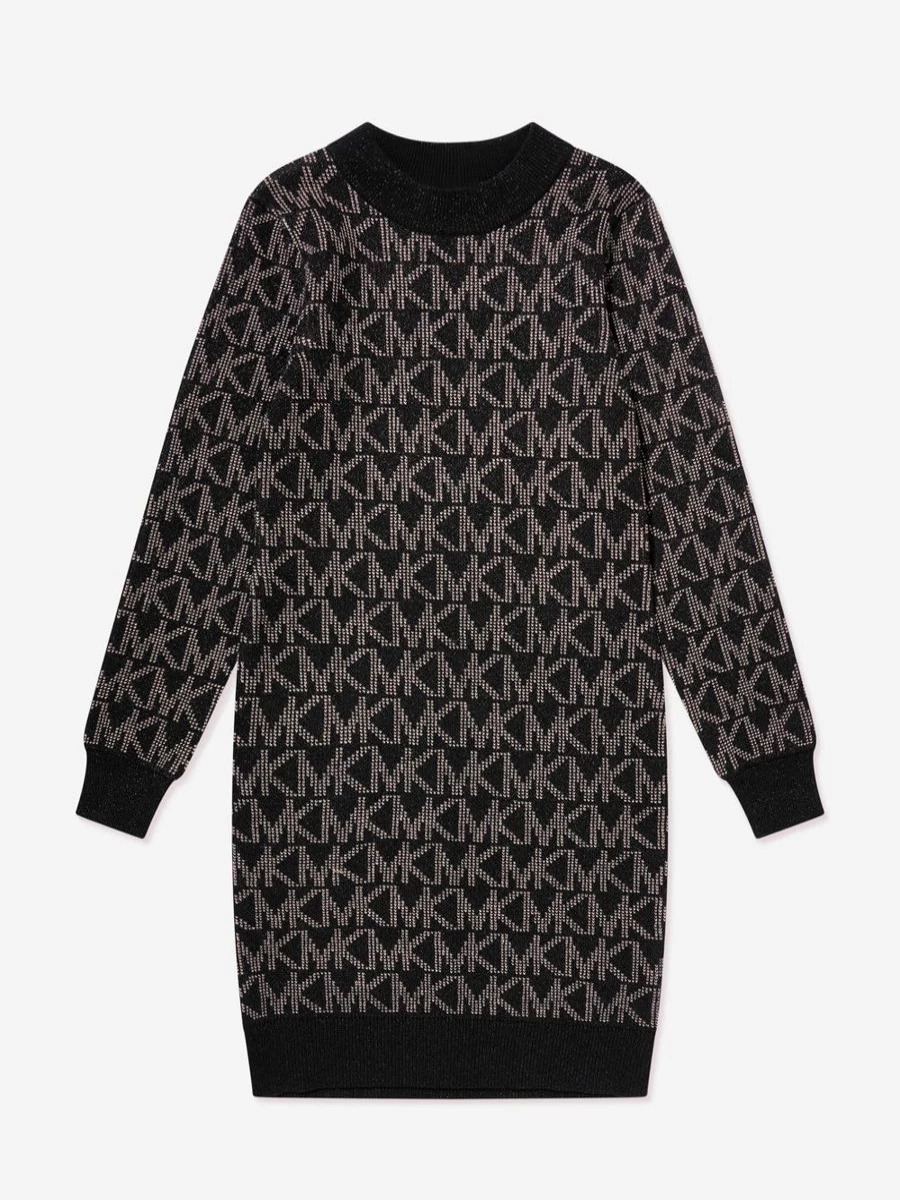 Michael Kors Teen Girls Black Knitted Logo Dress