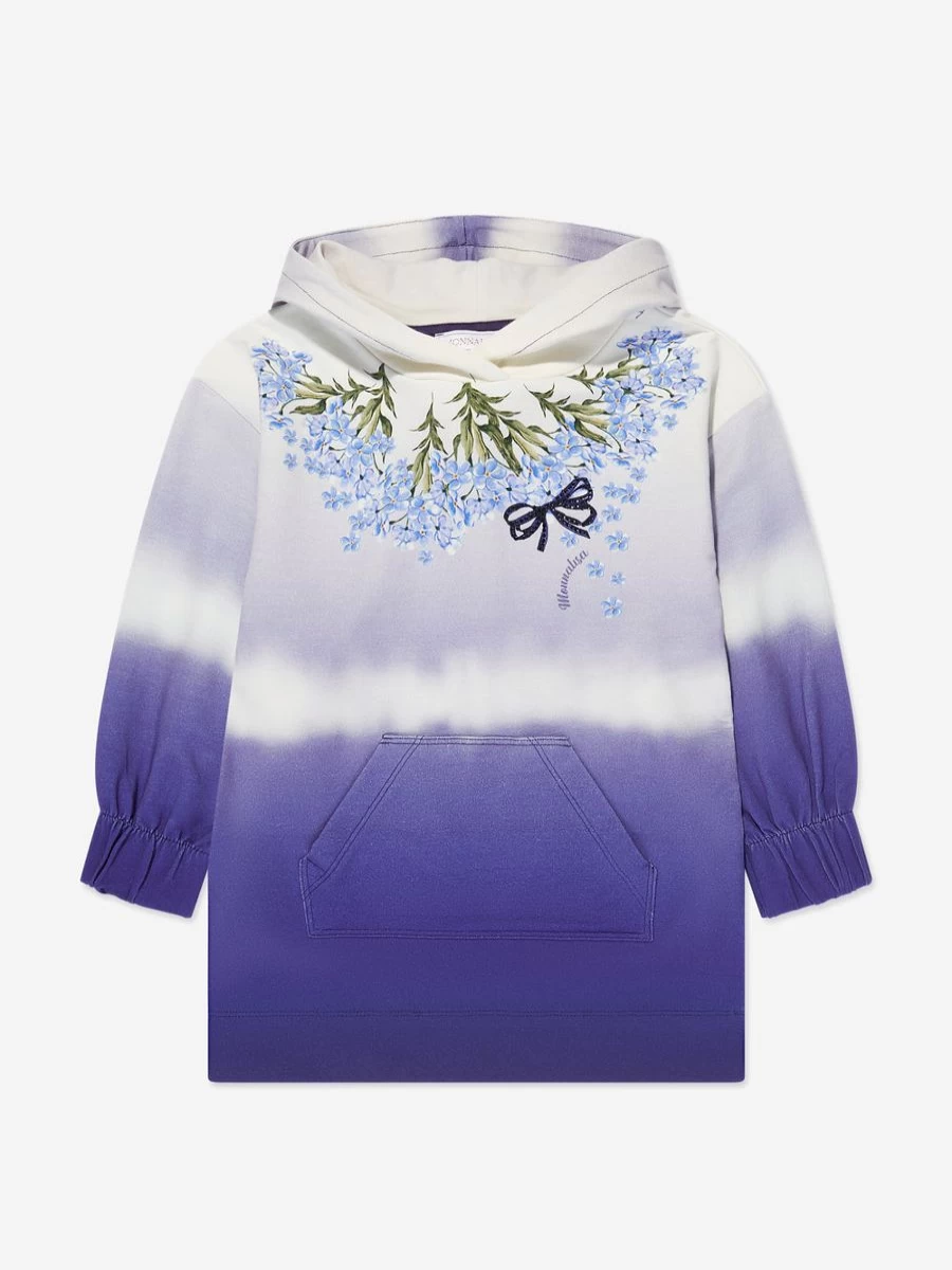 Monnalisa Teen Girls Blue Hooded Sweater Dress - Stylish & Comfortable Pullover
