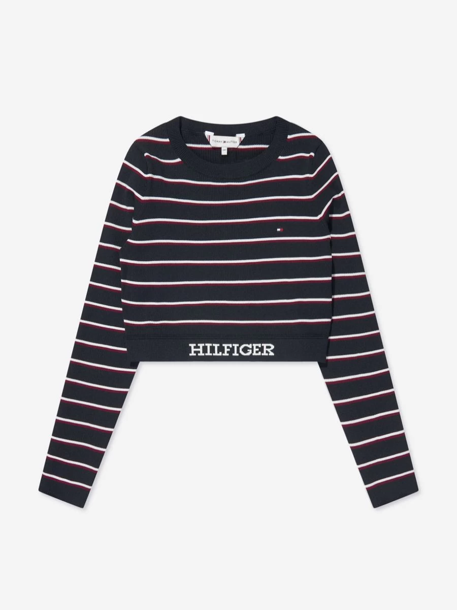 Tommy Hilfiger Teen Girls Navy Stripe Cropped Sweater Global Fashion