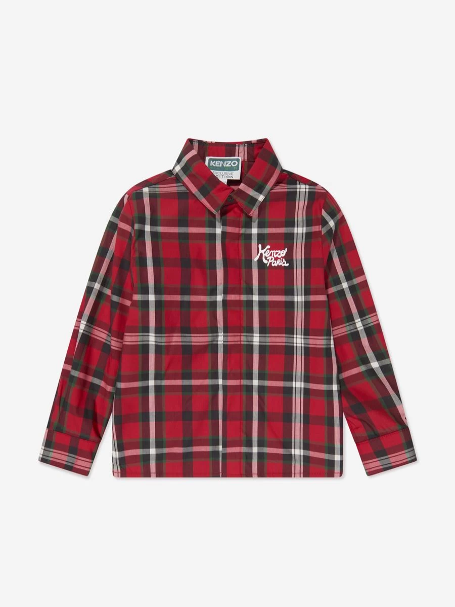 KENZO KIDS Boys Red Checkered Shirt - Classic Plaid Button-Up for Boys