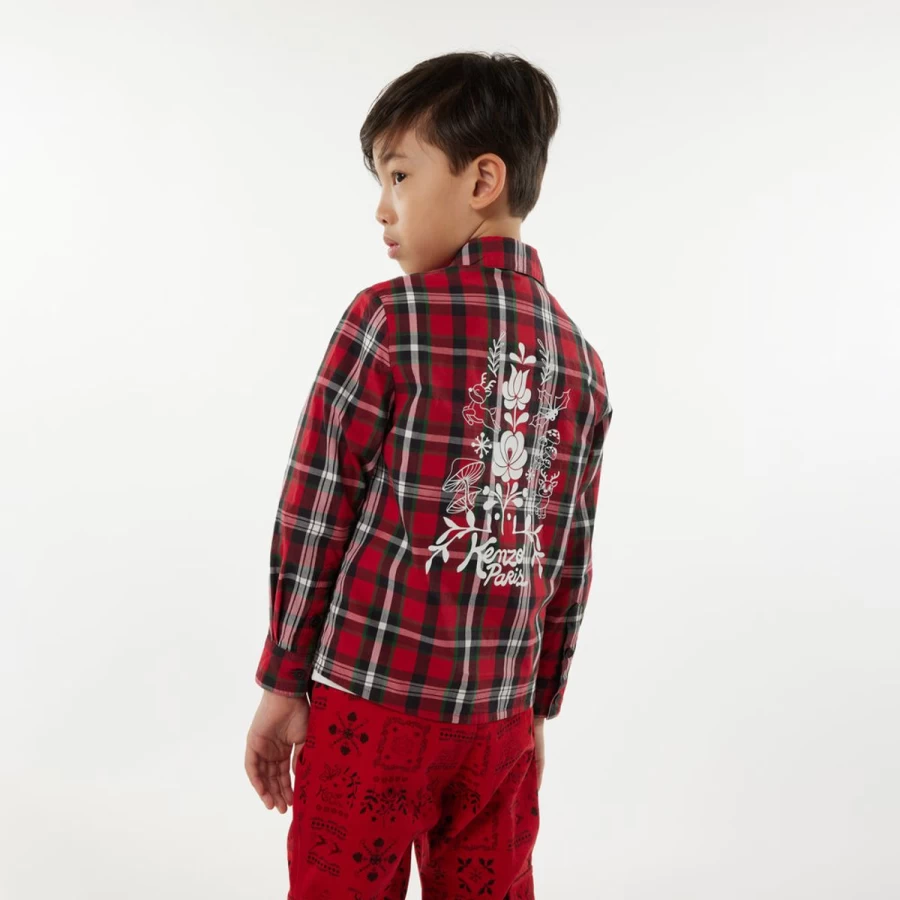 KENZO KIDS Boys Red Checkered Shirt - Classic Plaid Button-Up for Boys