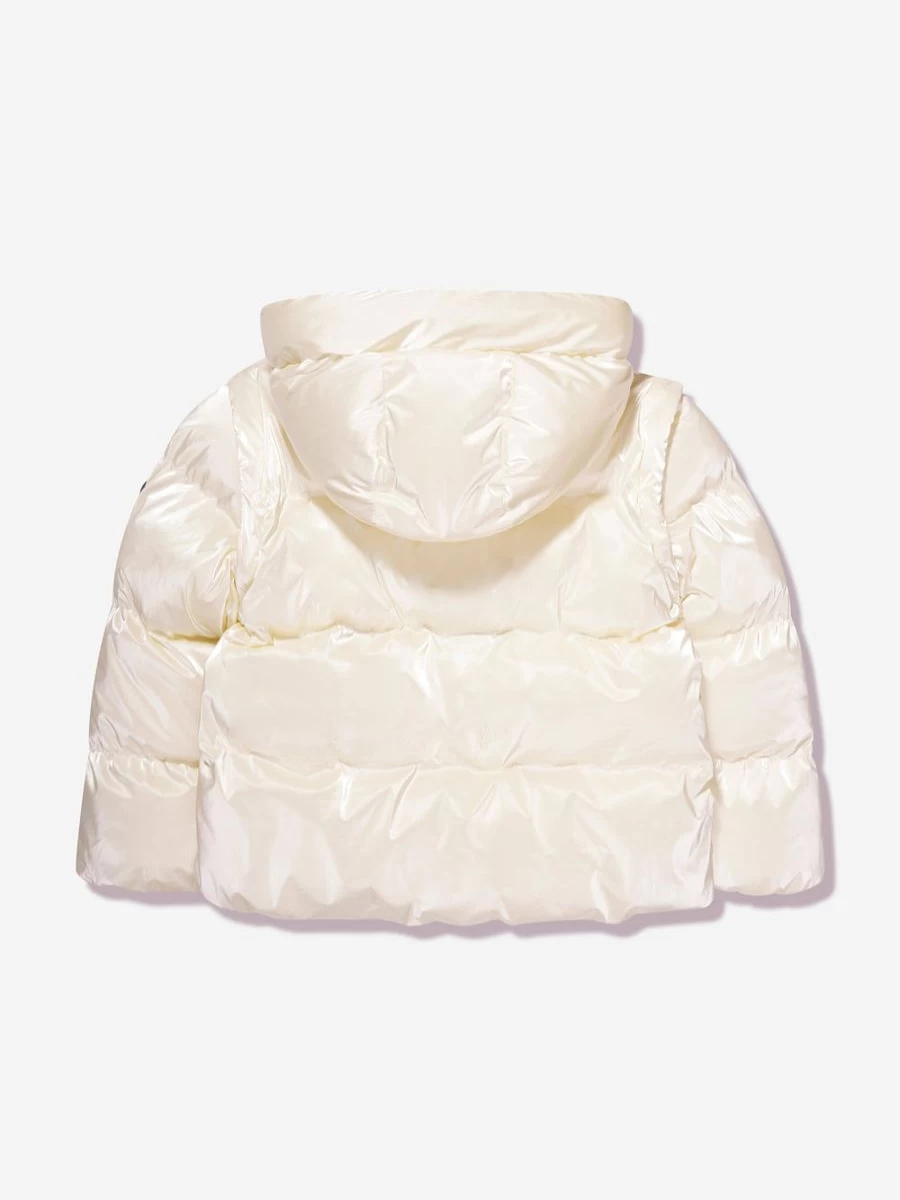 Michael Kors Teen Girls Cream Puffer Jacket - Convertible Sleeves for Versatile Style
