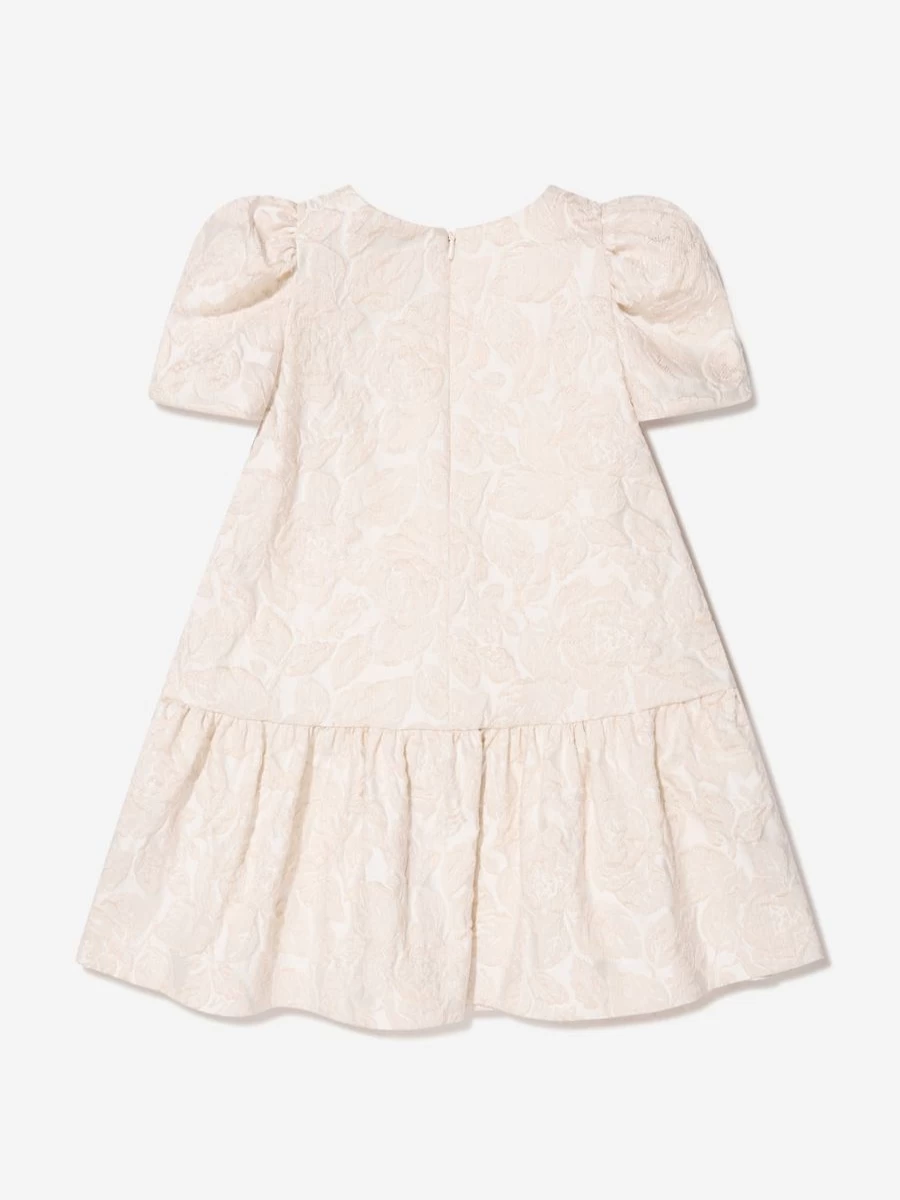 Monnalisa Girls Brocade Print Charlotte Dress - Elegant Floral Embroidery Party Gown