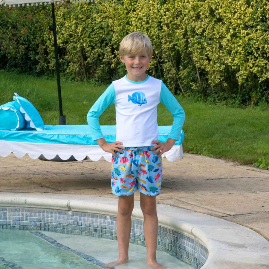 Rachel Riley Boys' Tropical Fish Print Swim Shorts - Colorful Beachwear for Kids
