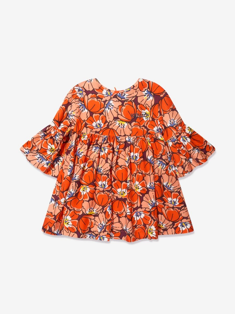 KENZO KIDS Orange Floral Dress for Teen Girls - Boke Flower Print Summer Dress