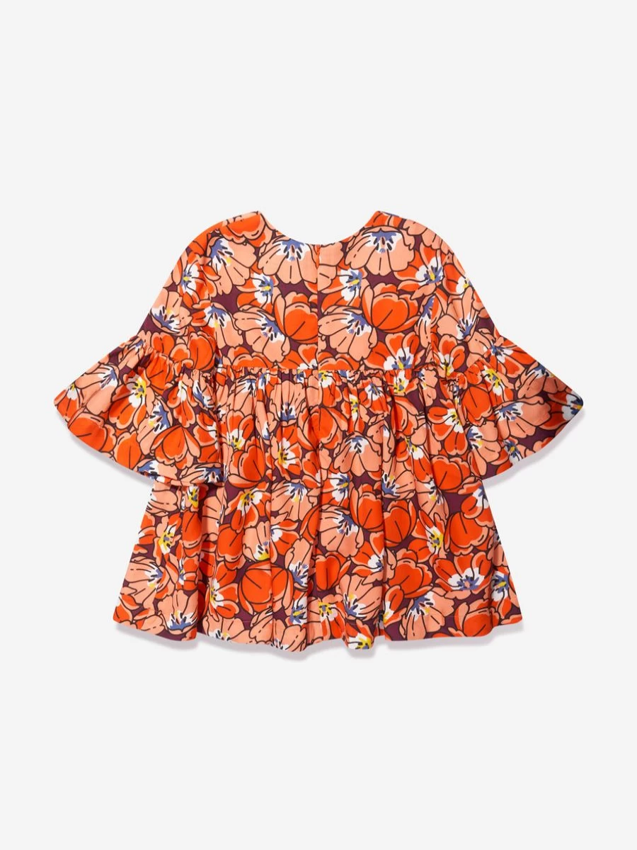 KENZO KIDS Orange Floral Dress for Teen Girls - Boke Flower Print Summer Dress