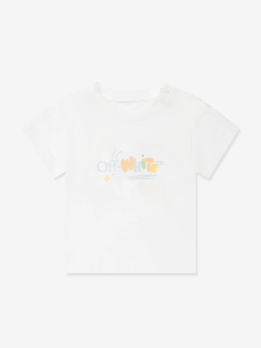 Off-White Boys Funny Graphic White T-Shirt for Toddlers & Kids