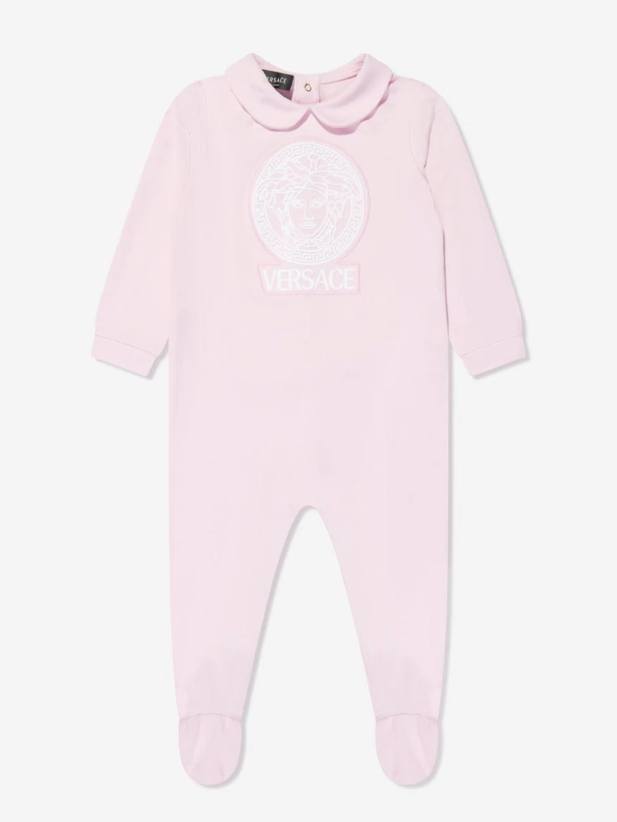 Versace Baby Girls Pink Logo Babygrow - Official Boutique Collection
