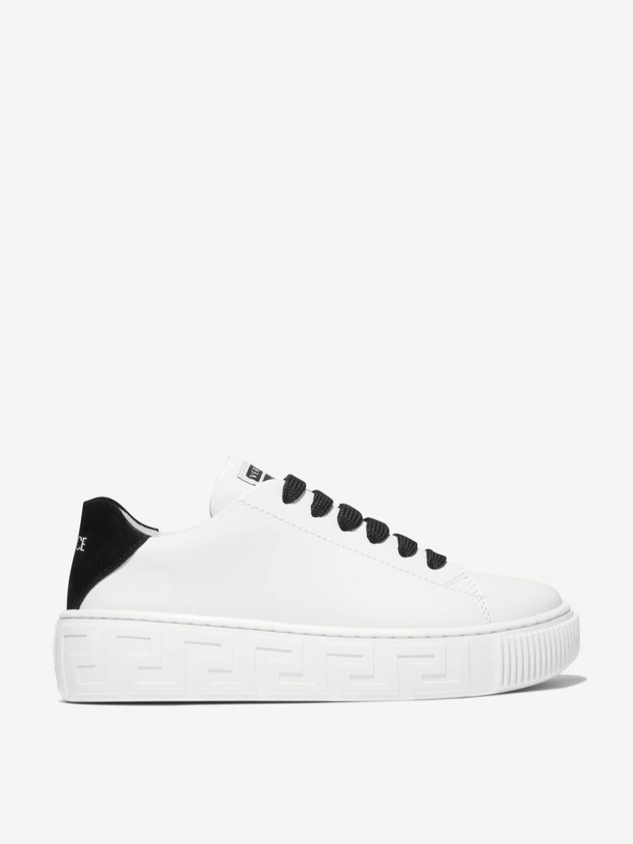 Versace Girls White Leather Logo Trainers for Kids