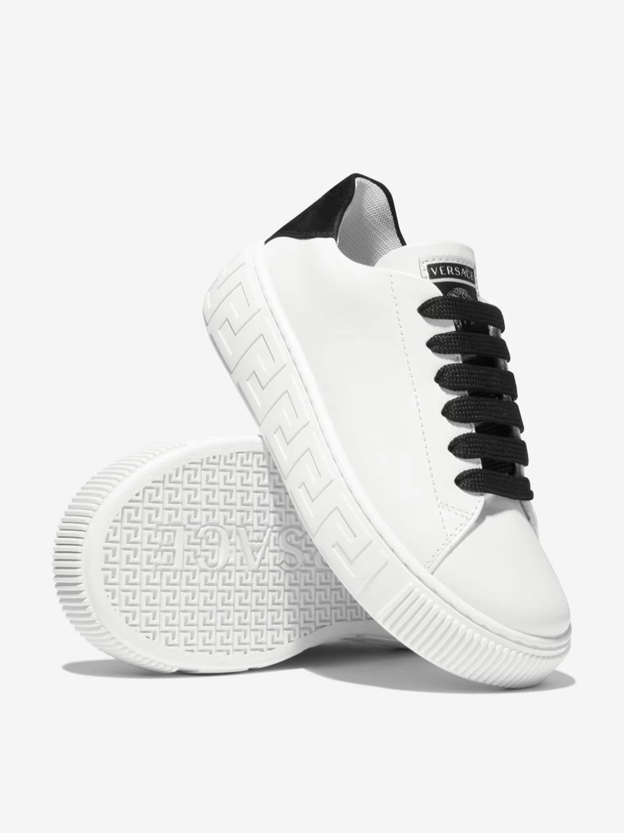 Versace Girls White Leather Logo Trainers for Kids