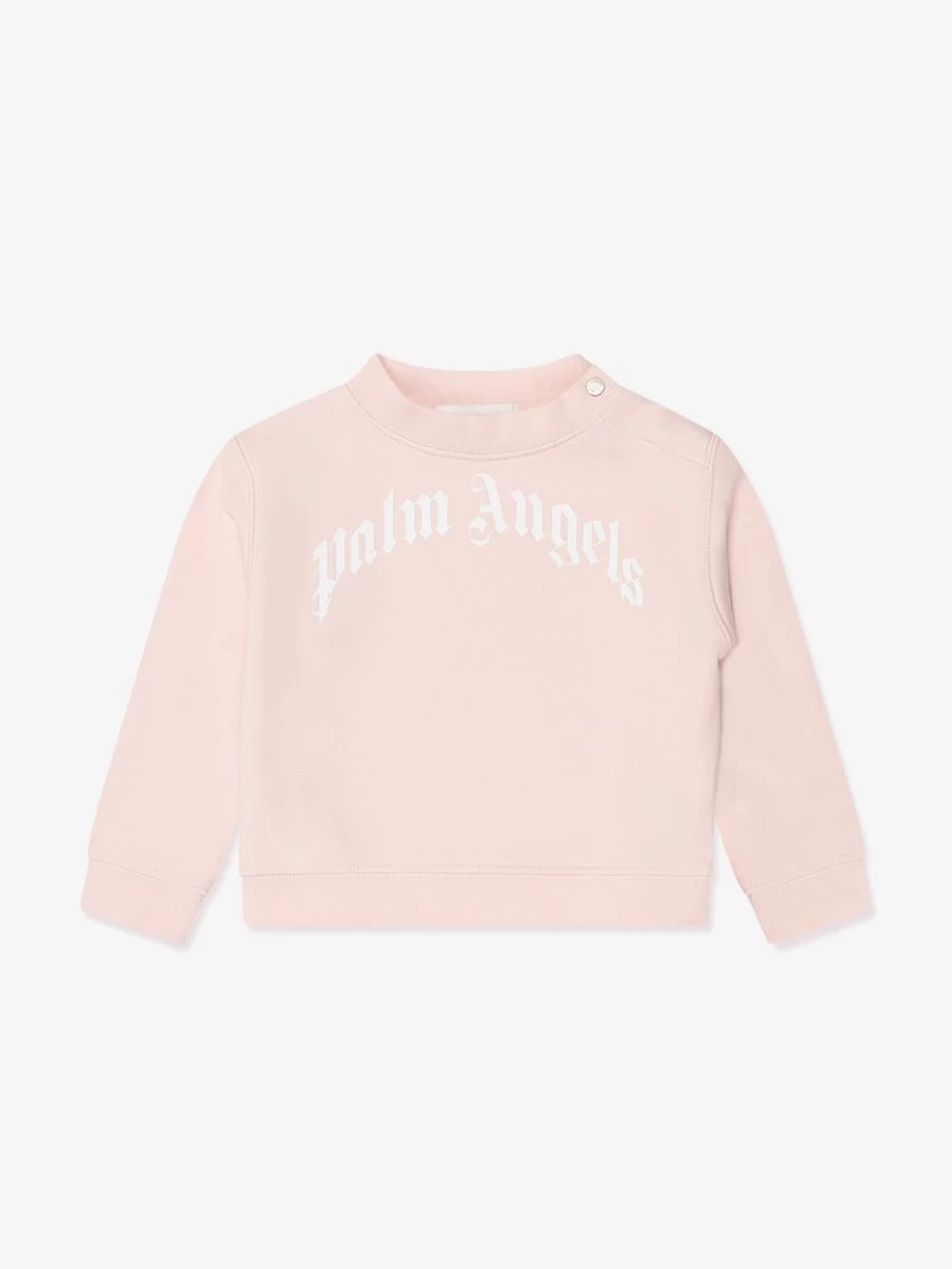 Palm Angels Baby Girls Pink Curved Logo Sweatshirt