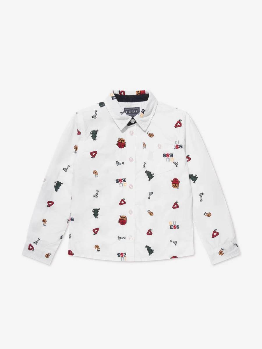 Guess Boys' Classic White Long Sleeve Adjustable Fit Shirt