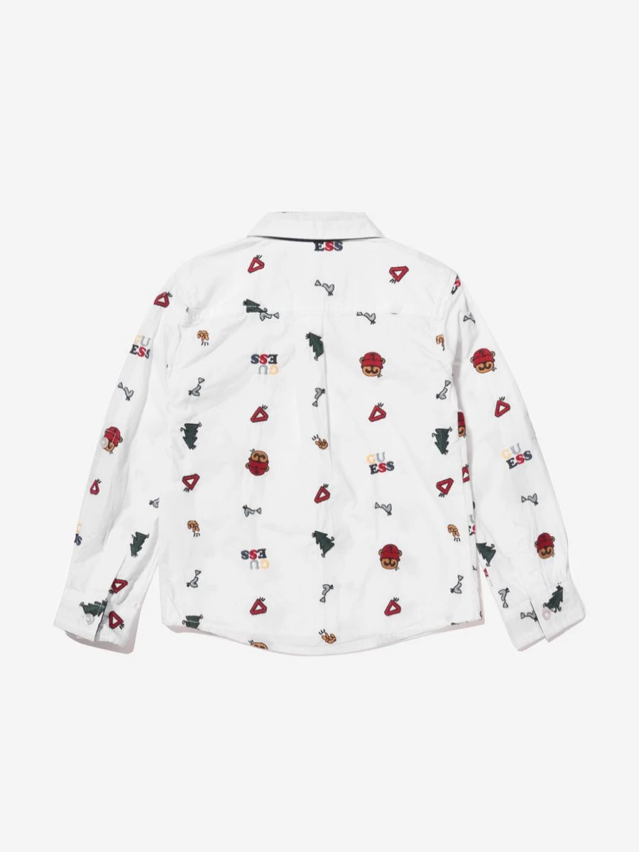 Guess Boys' Classic White Long Sleeve Adjustable Fit Shirt