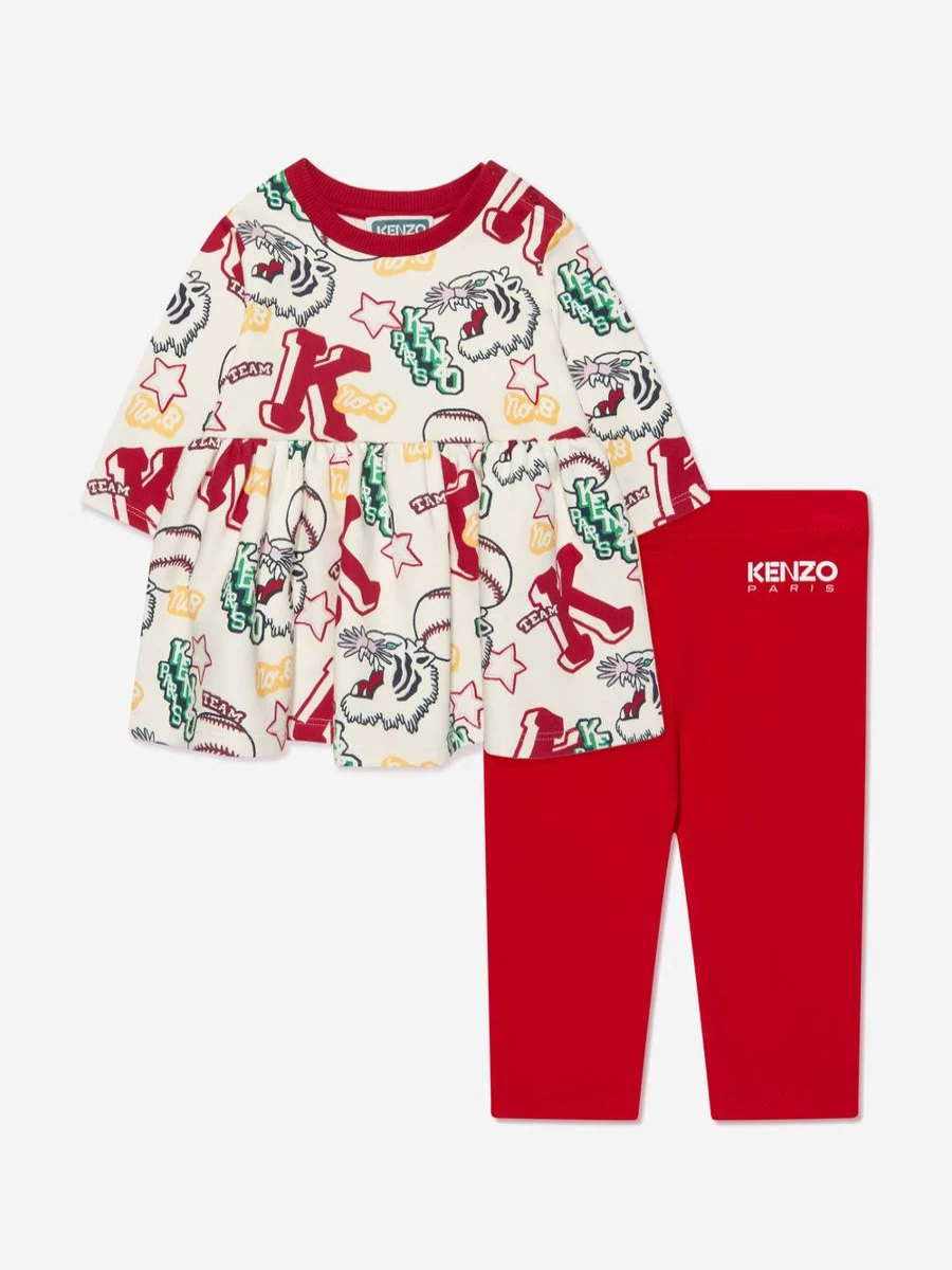 KENZO KIDS Ivory Baby Girls Dress and Leggings Set - Elegant 2-Piece Outfit