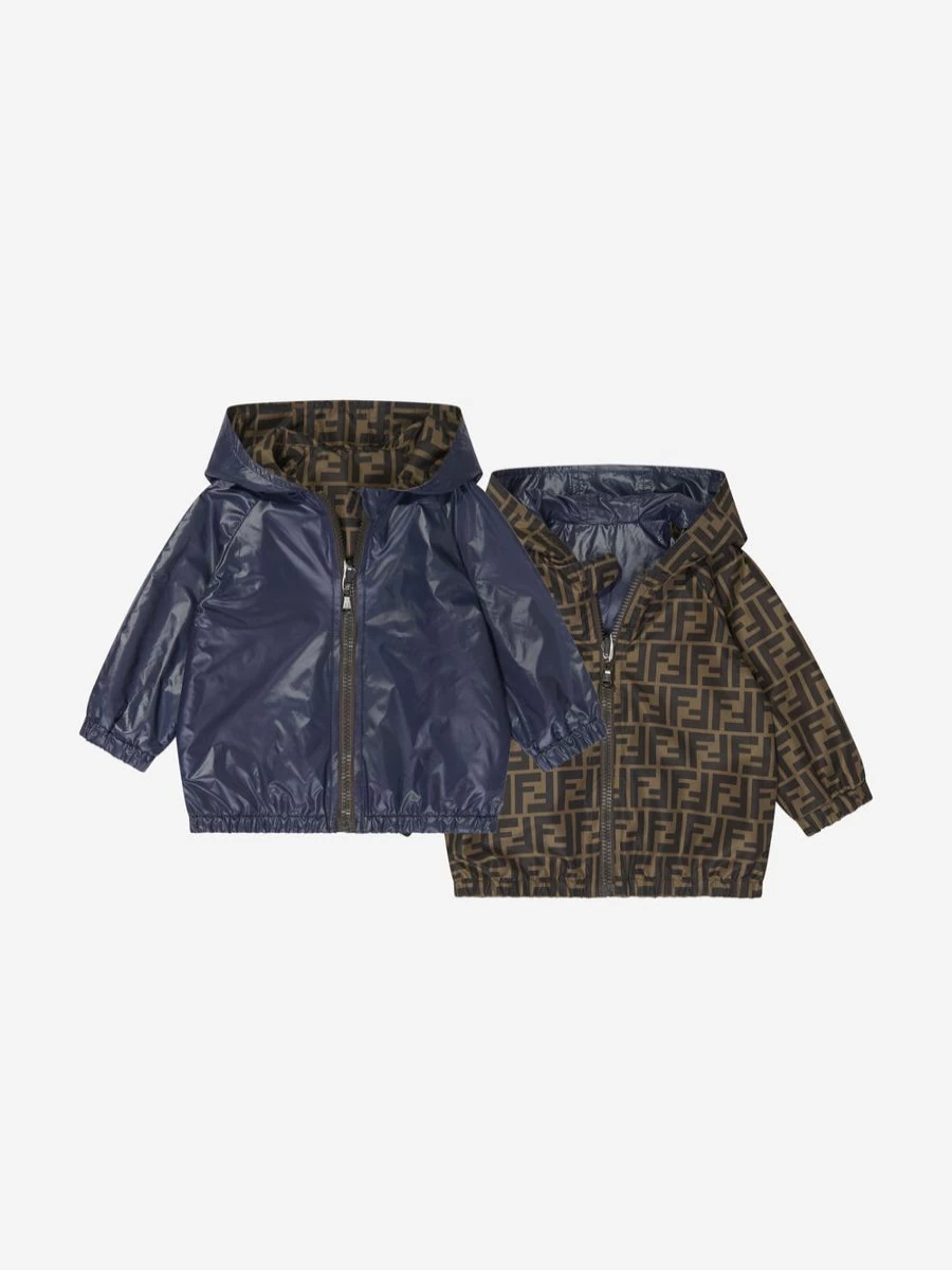 Fendi Kids Baby Boys Reversible K-Way Jacket - Blue Waterproof Windbreaker