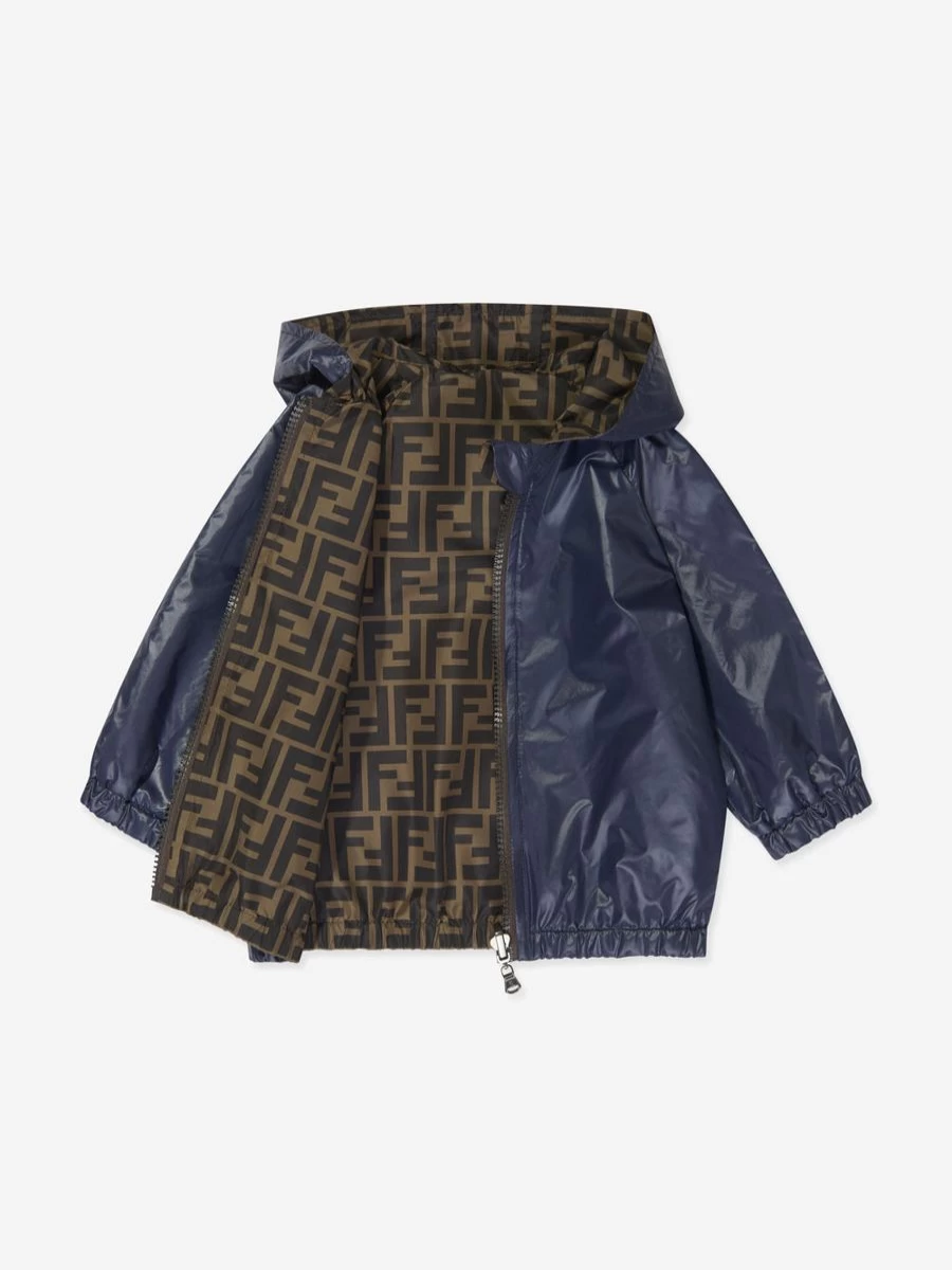 Fendi Kids Baby Boys Reversible K-Way Jacket - Blue Waterproof Windbreaker