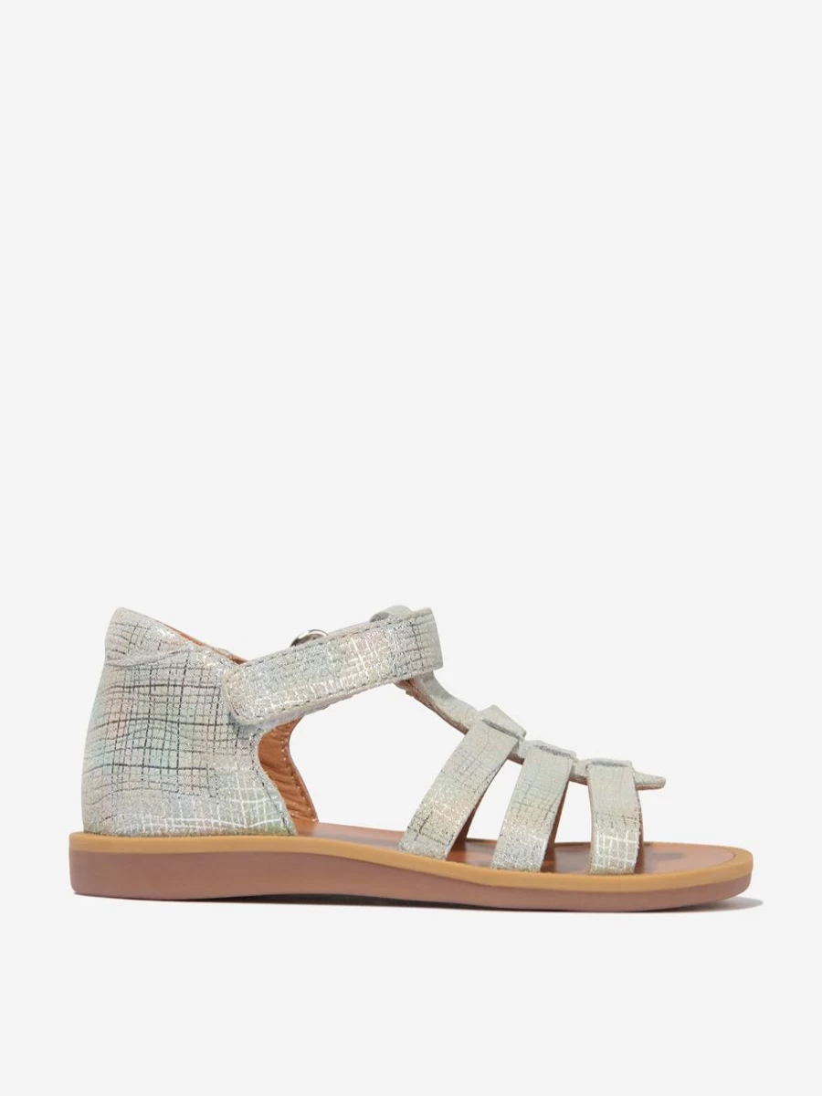 Pom D'Api Baby Girls Silver Leather Poppy Strap Sandals