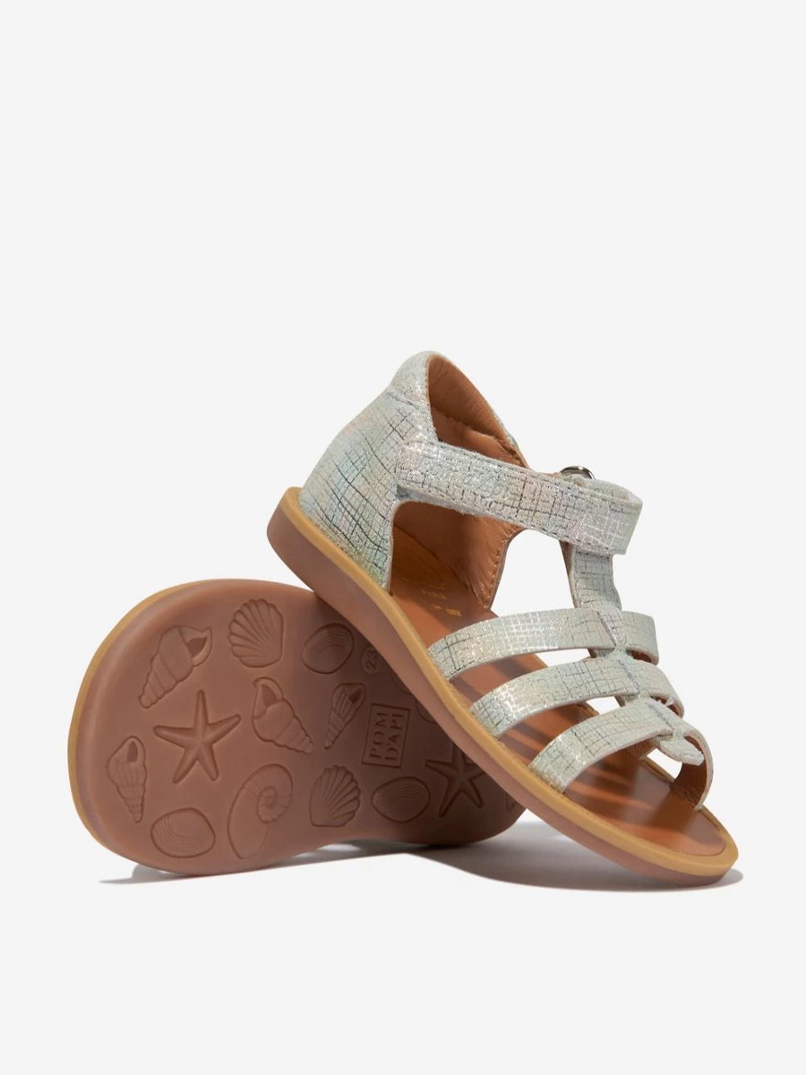 Pom D'Api Baby Girls Silver Leather Poppy Strap Sandals