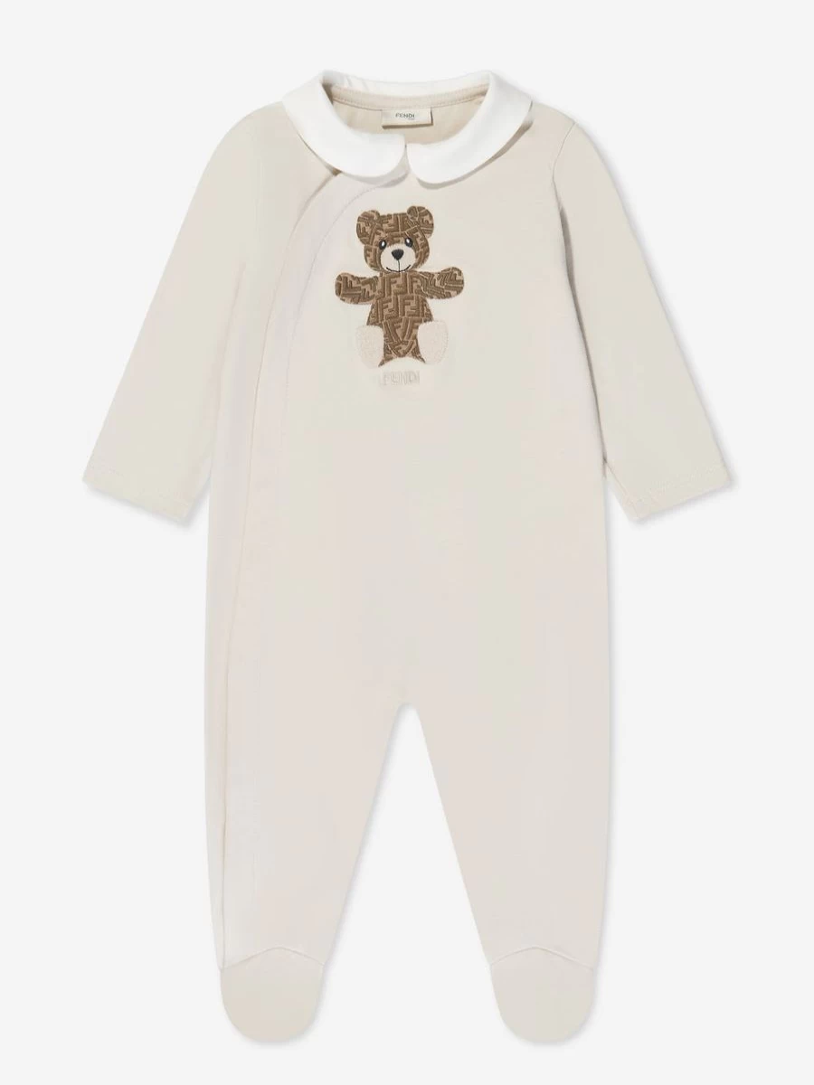 Fendi Kids Baby Bear 2-Piece Babygrow Gift Set in Beige for Infants | Luxurious Baby Clothing