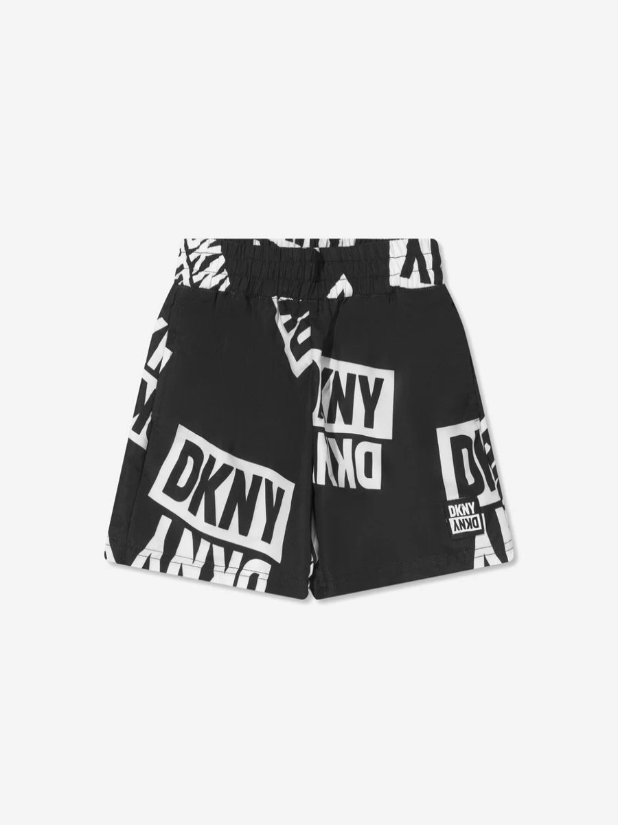 DKNY Teen Boys' Black Logo Print Swim Shorts | Quick-Dry Swimwear for Teens