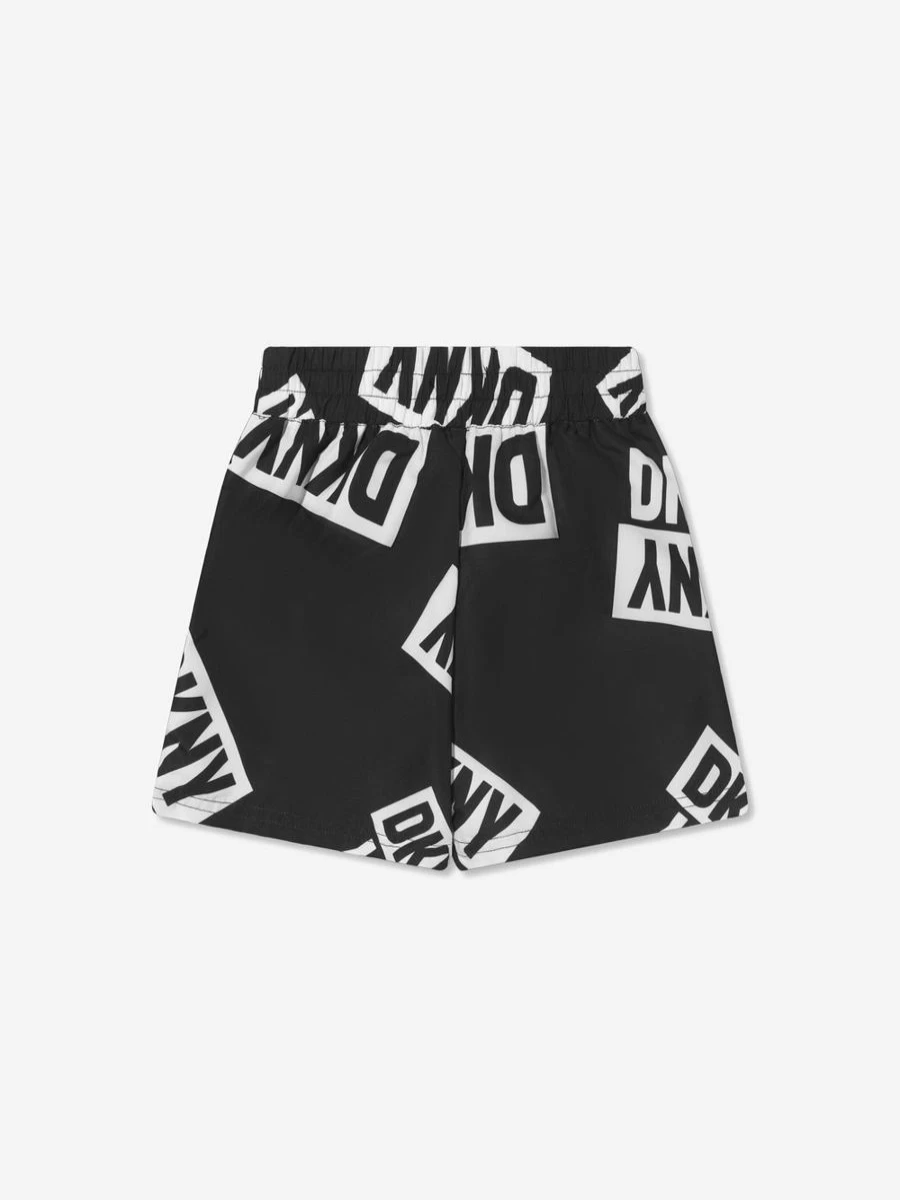 DKNY Teen Boys' Black Logo Print Swim Shorts | Quick-Dry Swimwear for Teens